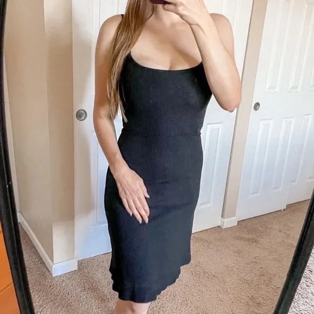 Reformation Ribbed Cami Dress Scoop Neck Black XS